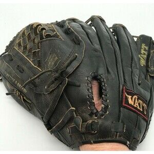 RARE - WATT 13” Black Leather Glove Baseball Mitt Left Hand Throw USA Steerhide